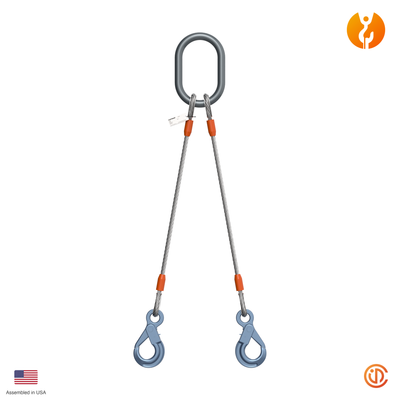 1" Two Leg Self-Locking Hook Wire Rope Sling
