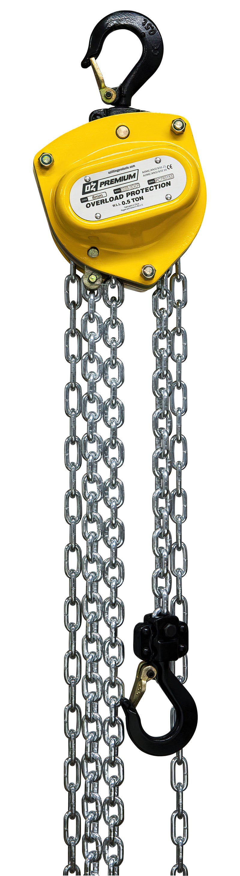OZ Lifting 1000lbs .5 Ton Premium Chain Hoist 15 ft lift with overload protection – OZ005-15CHOP