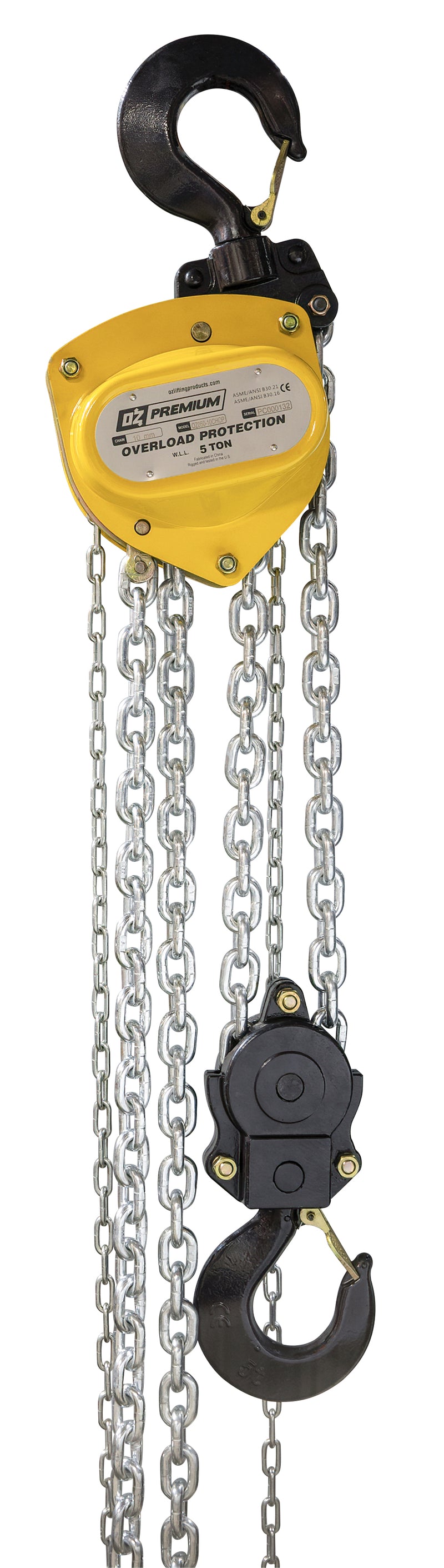 OZ Lifting 10000lbs 5 Ton Premium Chain Hoist 15 ft lift with overload protection – OZ050-15CHOP