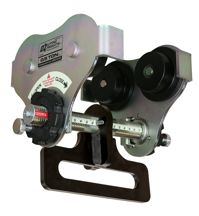 OZ Lifting 1000lbs 0.5 T Push Beam Trolley with up to 8 inch flange width and integrated OBH hanger (Made in USA) – OZ05PBTA-OBH