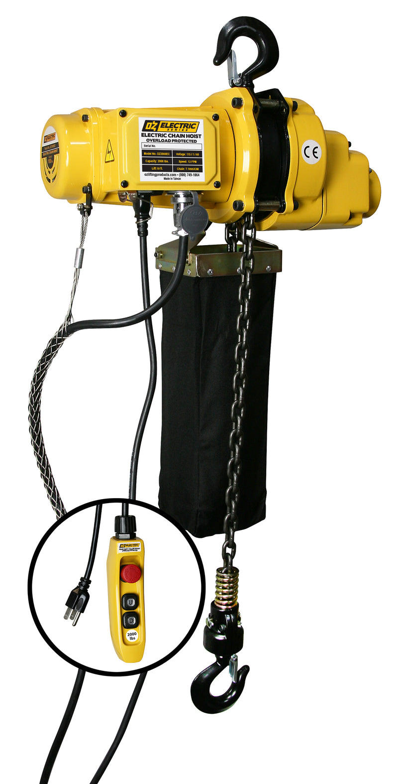 OZ Lifting 2000lbs Electric Chain Hoist with 10 ft of lift – OZ2000EC