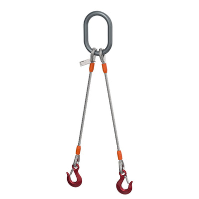 1" Two Leg Wire Rope Sling with Hoist Hooks T092 - WLL 17 Tons