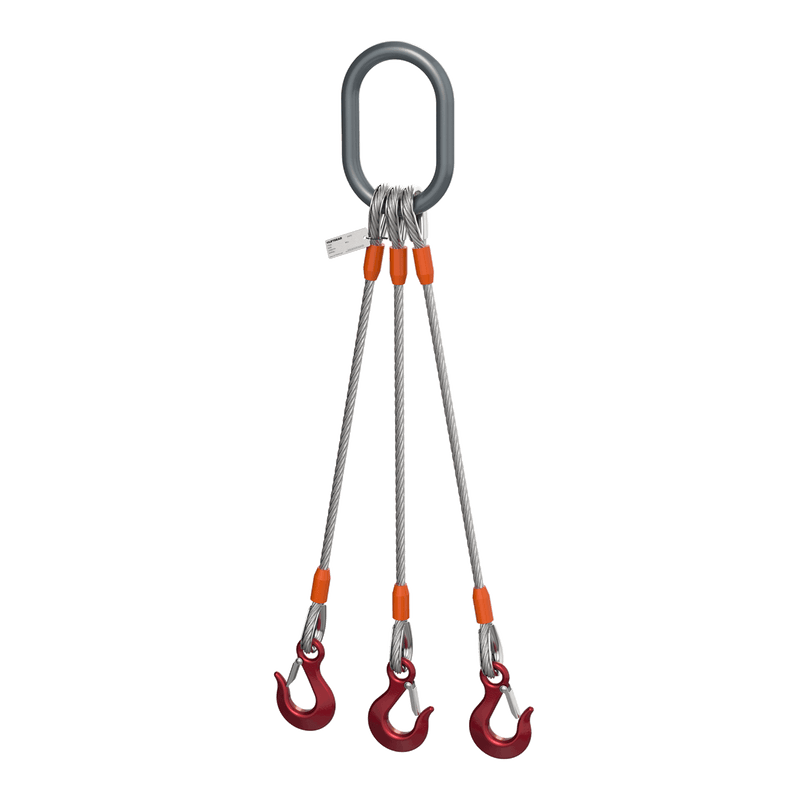 6.6 Ton Three Leg Wire Rope Sling with Sling Hooks - 1/2 Inch - T093