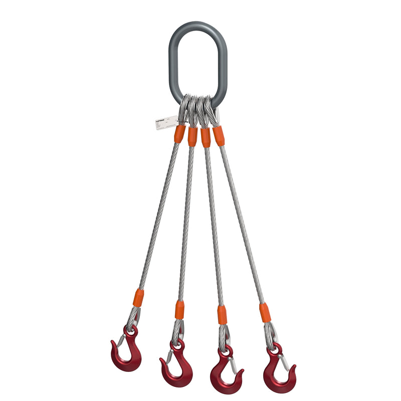 14 Ton Four Leg Wire Rope Sling with Sling Hooks - 5/8 Inch - T094