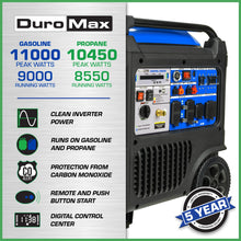 11000 Watt Dual Fuel Portable Inverter Generator w/ CO Alert - DuroMax