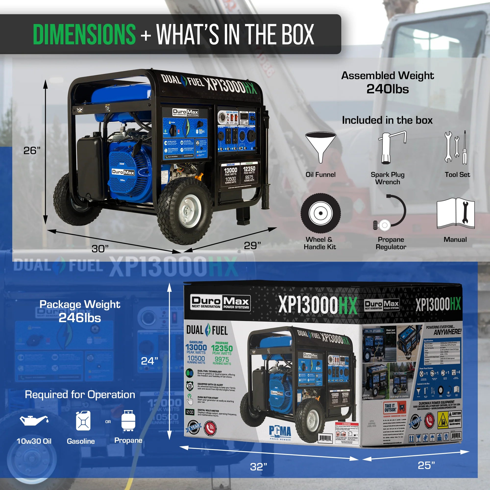 13000 Watt Dual Fuel Portable HX Generator w/ CO Alert - DuroMax