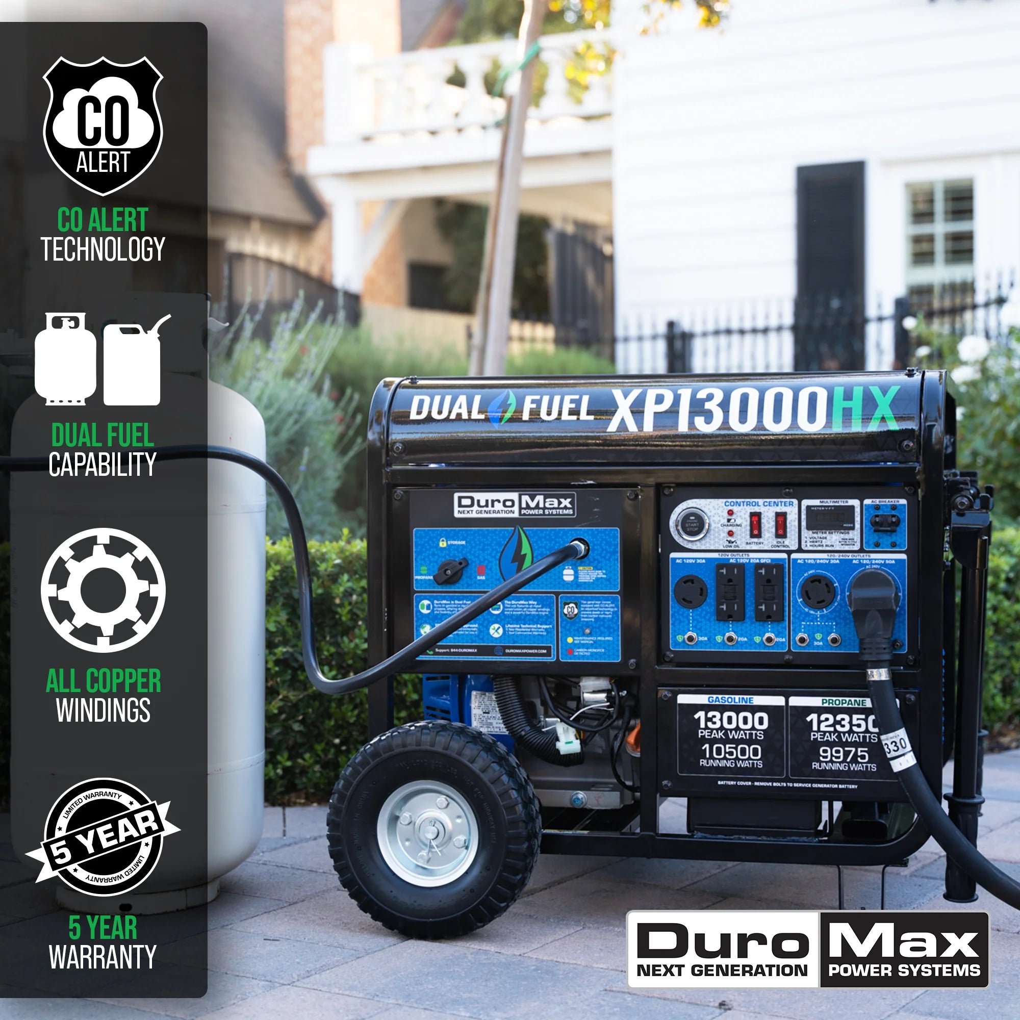 13000 Watt Dual Fuel Portable HX Generator w/ CO Alert - DuroMax