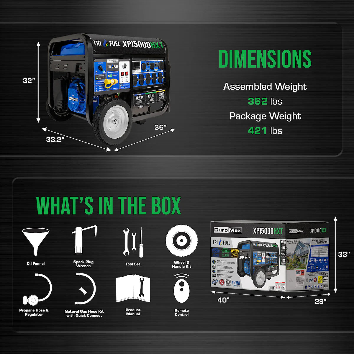 15000 Watt Tri Fuel Portable HXT Generator w/ CO Alert - DuroMax PREORDER