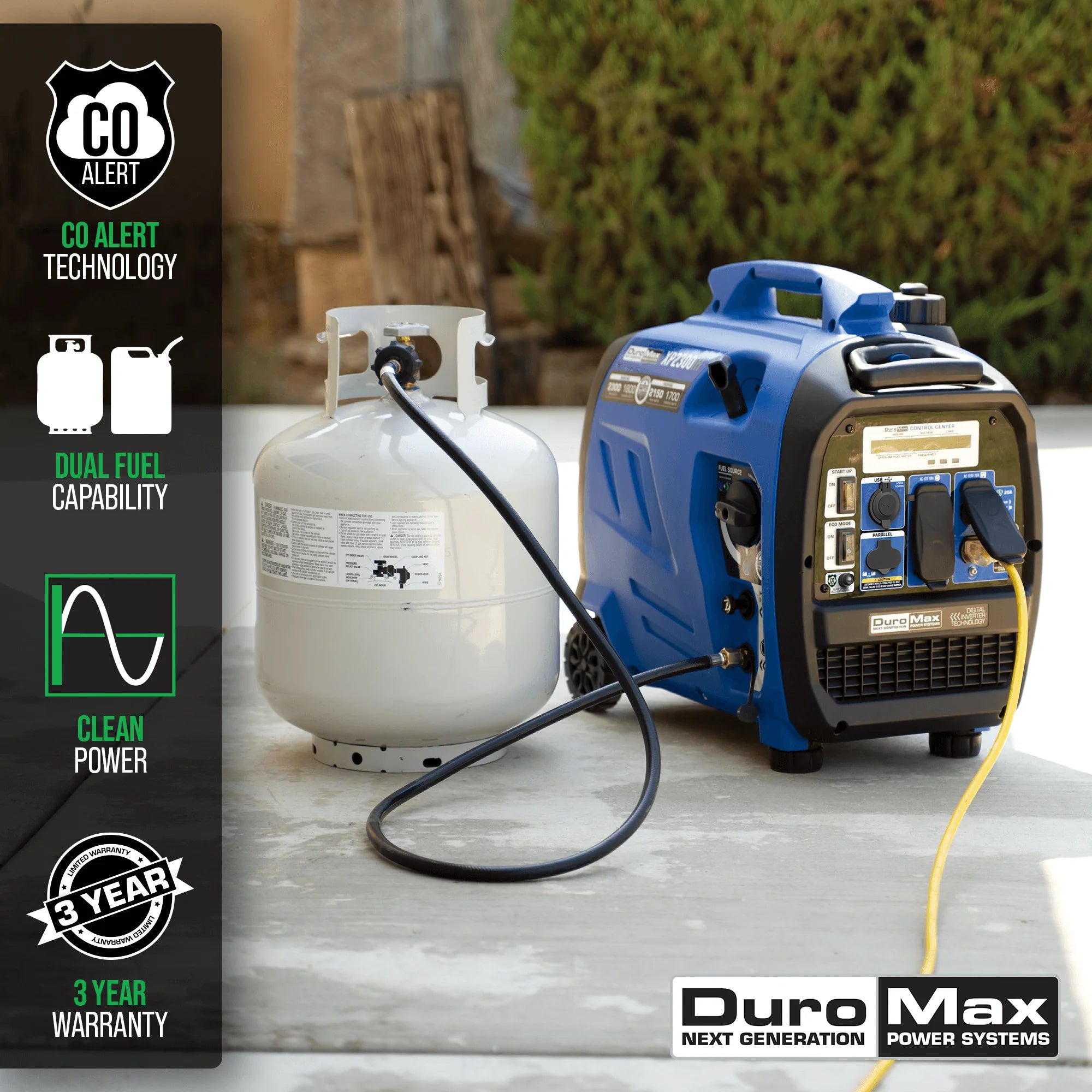 2300 Watt Dual Fuel Portable Inverter Generator w/ CO Alert - DuroMax