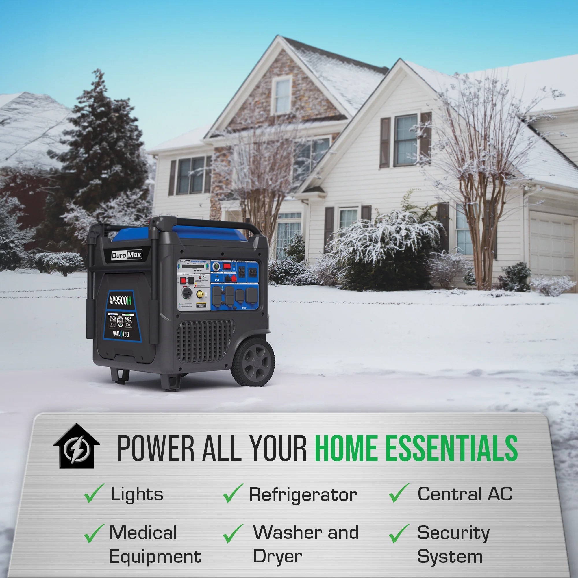 9500 Watt Dual Fuel Portable Inverter Generator w/ CO Alert - DuroMax