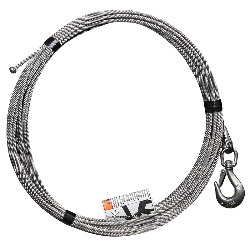 OZ Lifting 3/16" x 40' lift - Stainless Steel cable assembly with bare end with swivel hook with latch – OZSS.19-40
