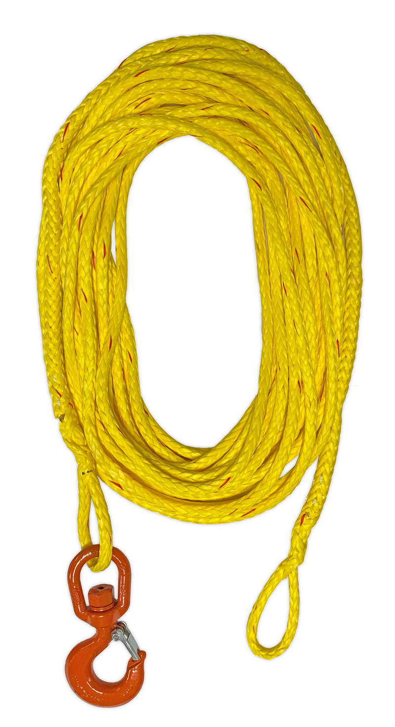 OZ Lifting 1/4" x 75' lift - Synthetic rope assembly with swivel hook with latch – OZSR.25-75