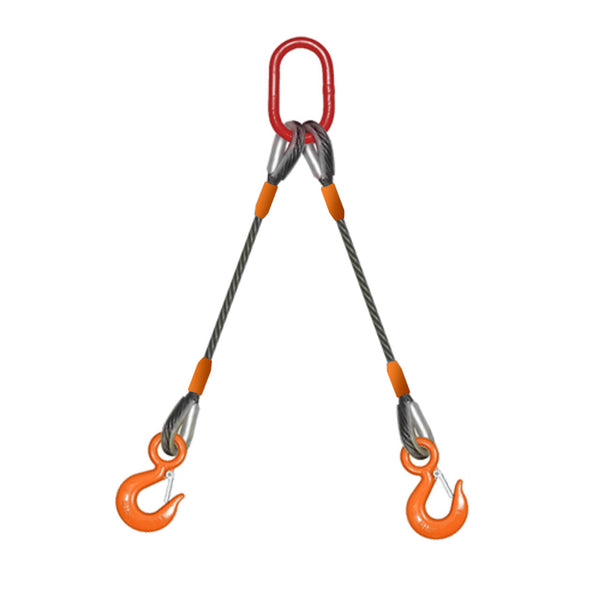 Two Leg Wire Rope Sling with Sling Hooks - WLL: 1.7 To 17 Tons– Liftgear USA